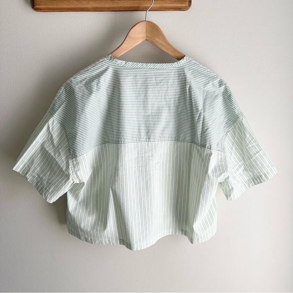 zara green striped cropped button up - Picture 2 of 3